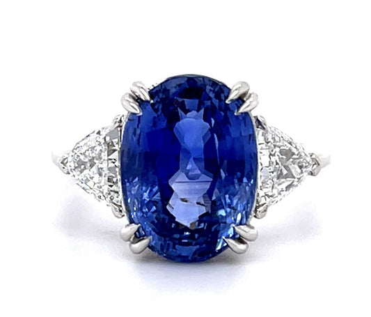 8.11ct No Heat Sapphire Trillion Diamond Platinum Ring