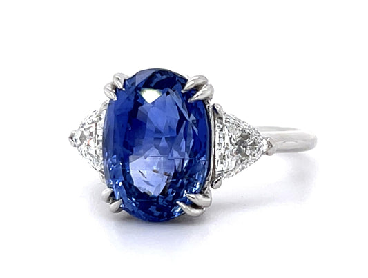 8.11ct No Heat Sapphire Trillion Diamond Platinum Ring