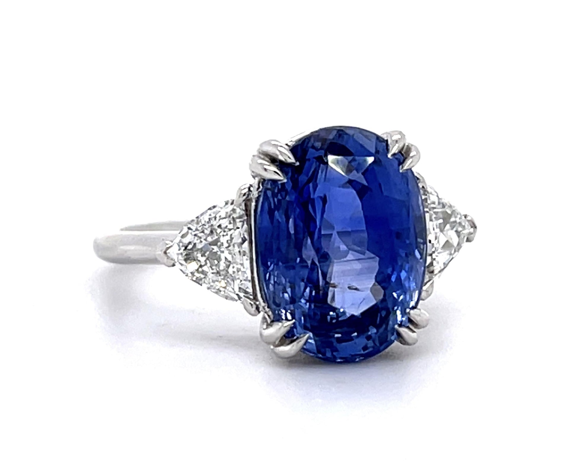 8.11ct No Heat Sapphire Trillion Diamond Platinum Ring