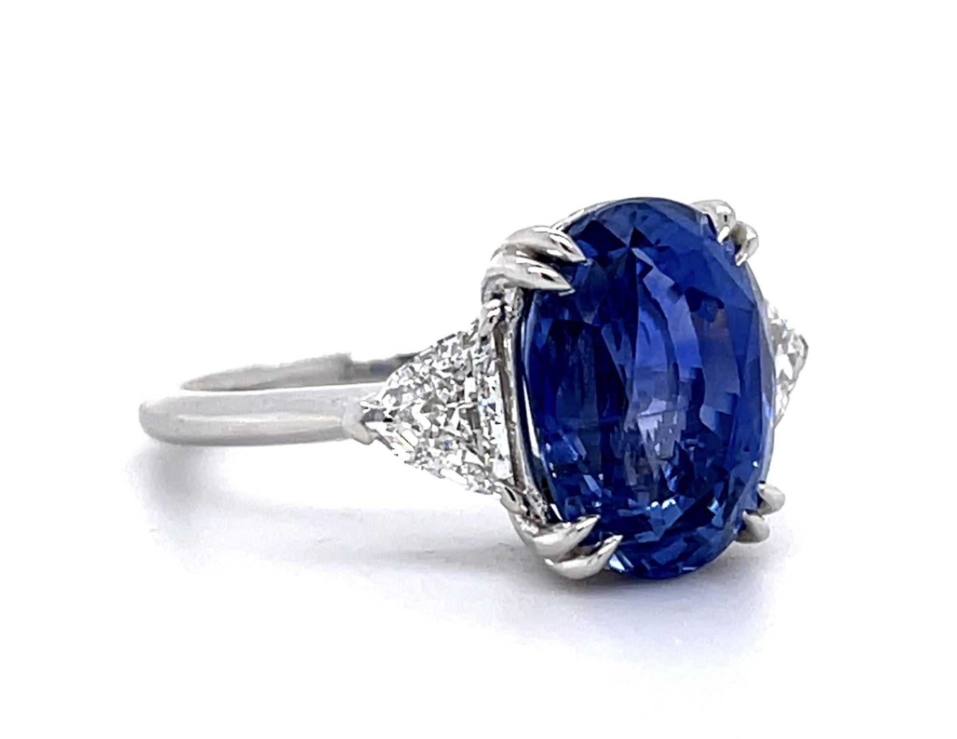 8.11ct No Heat Sapphire Trillion Diamond Platinum Ring