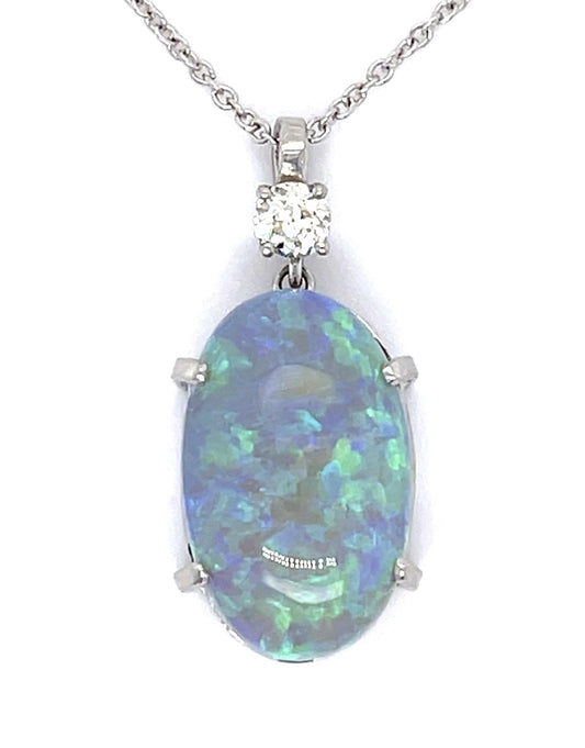13.05ct Double Sided Australian Semi Black Crystal Opal .27ct Diamond PT Pendant