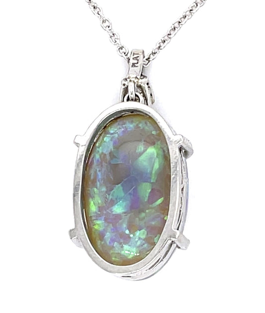 13.05ct Double Sided Australian Semi Black Crystal Opal .27ct Diamond PT Pendant