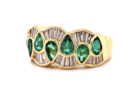 1.35ct Emerald .67ct Baguette Diamond 18KY Ring