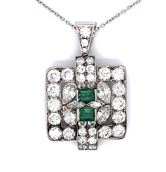 Art Deco 4.30ct Diamond .80ct Emerald Platinum Pendant (Vintage 1930s)