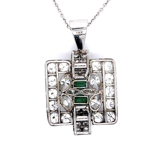 Art Deco 4.30ct Diamond .80ct Emerald Platinum Pendant (Vintage 1930s)