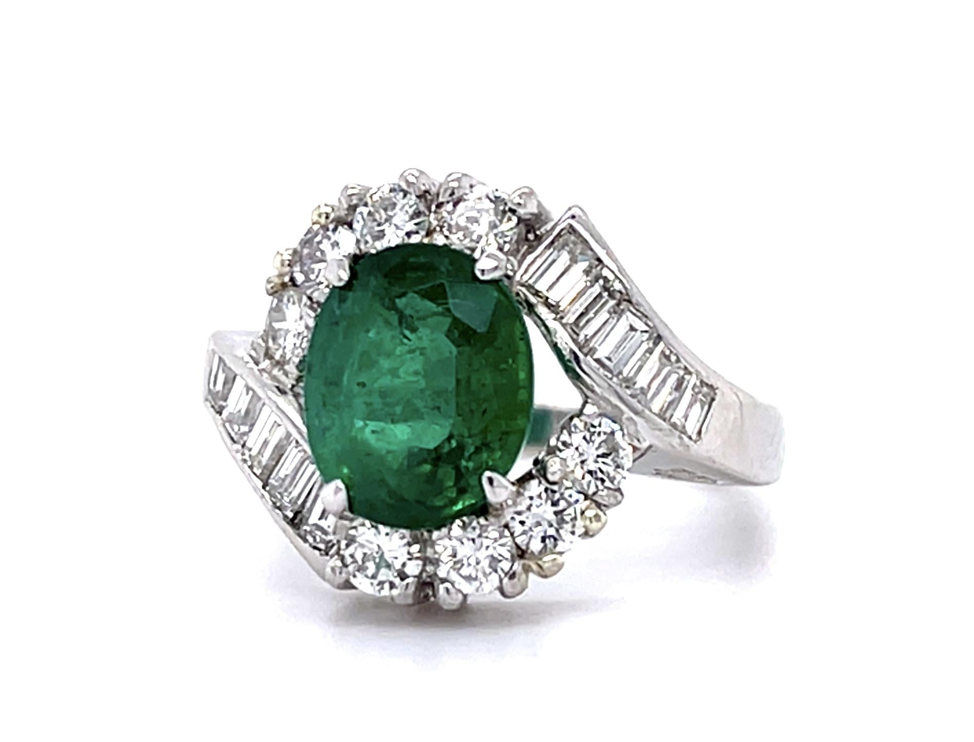 2.63ct Emerald 1.60ct Diamond Platinum Ring