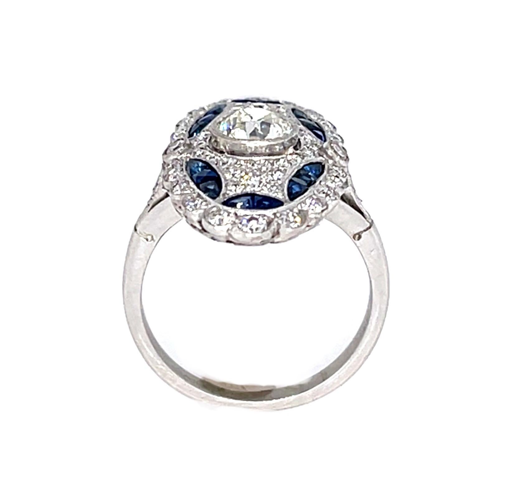 .68ct I VS1 Old European Center Diamond 2.34ct Sap PT Handmade Ring .65ct SD