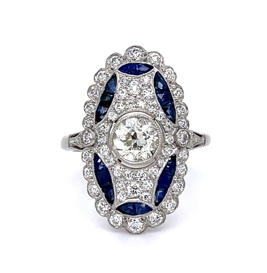 .68ct I VS1 Old European Center Diamond 2.34ct Sap PT Handmade Ring .65ct SD