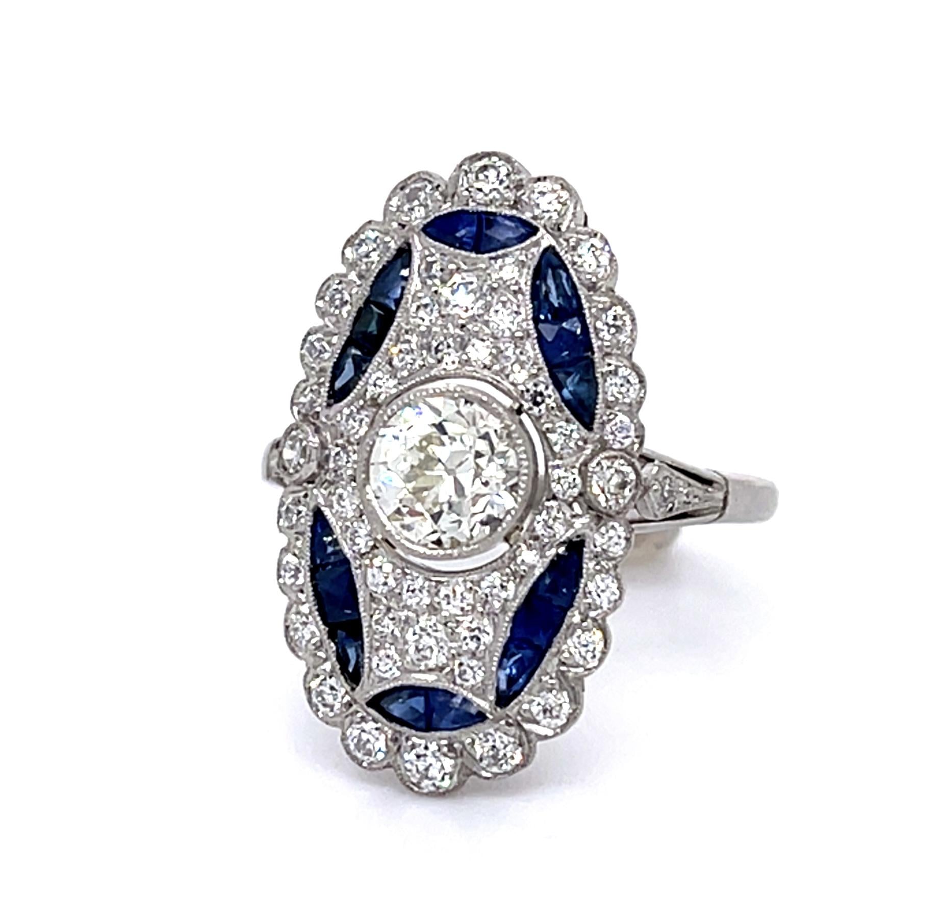 .68ct I VS1 Old European Center Diamond 2.34ct Sap PT Handmade Ring .65ct SD