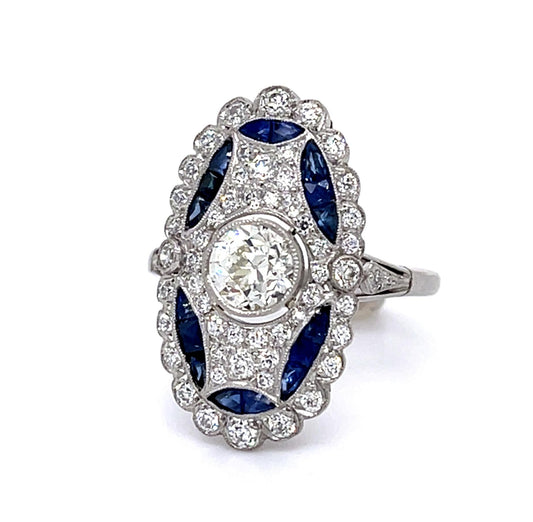 .68ct I VS1 Old European Center Diamond 2.34ct Sap PT Handmade Ring .65ct SD