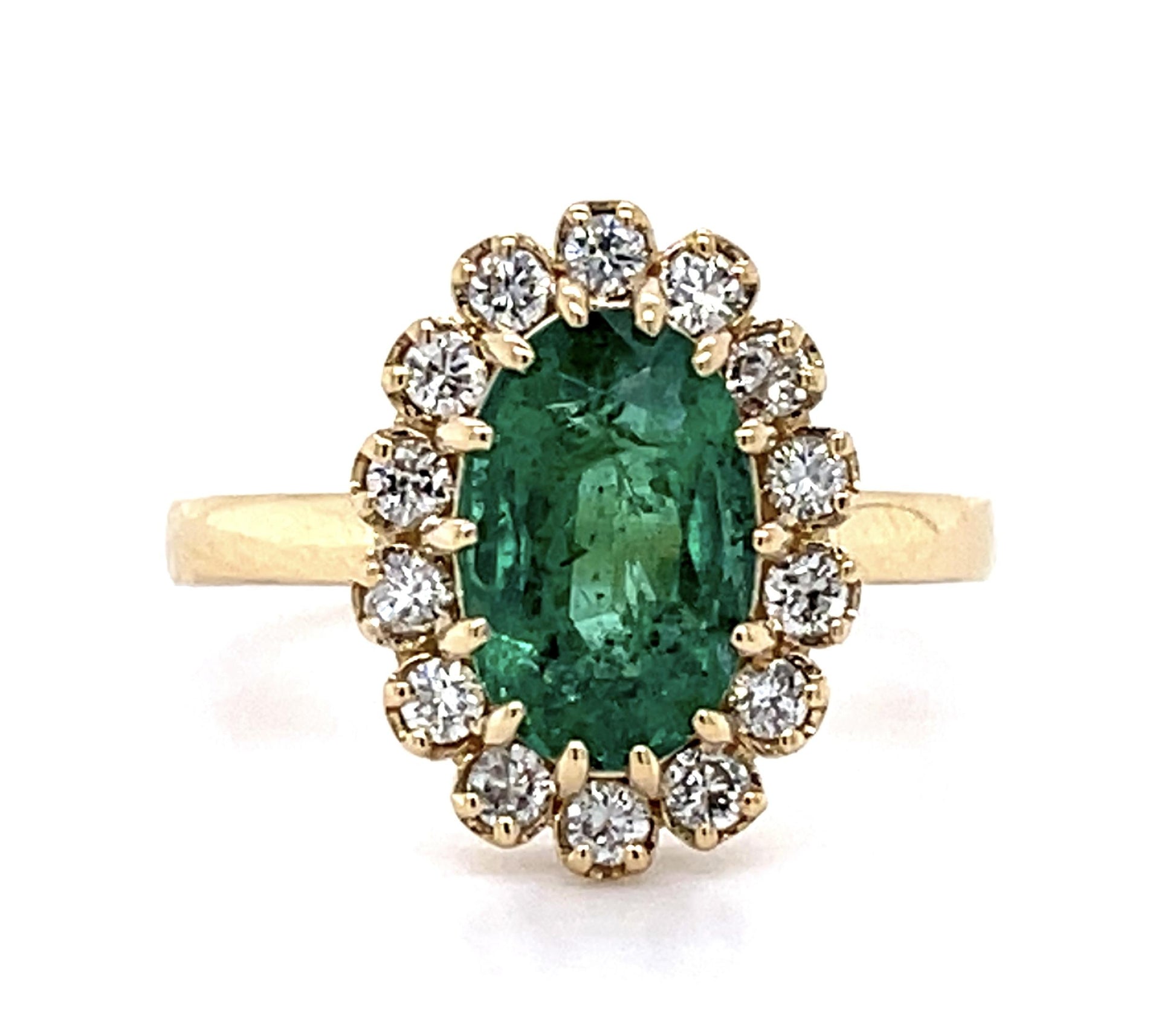 1.90ct Emerald .70ct Diamond 14KY Ring