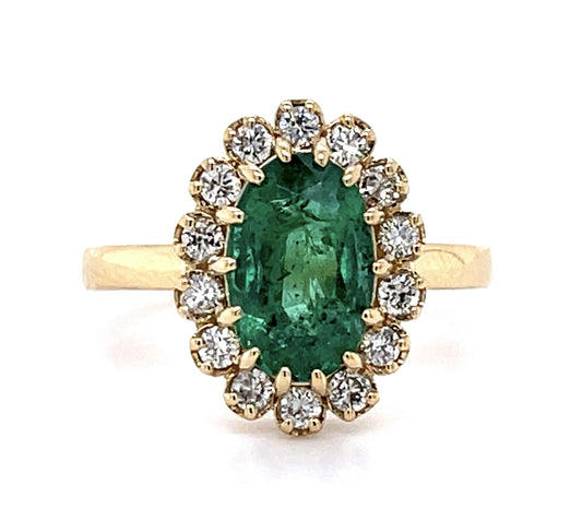 1.90ct Emerald .70ct Diamond 14KY Ring