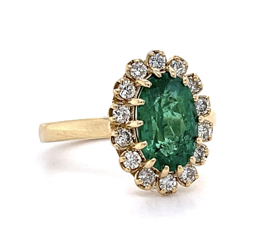 1.90ct Emerald .70ct Diamond 14KY Ring