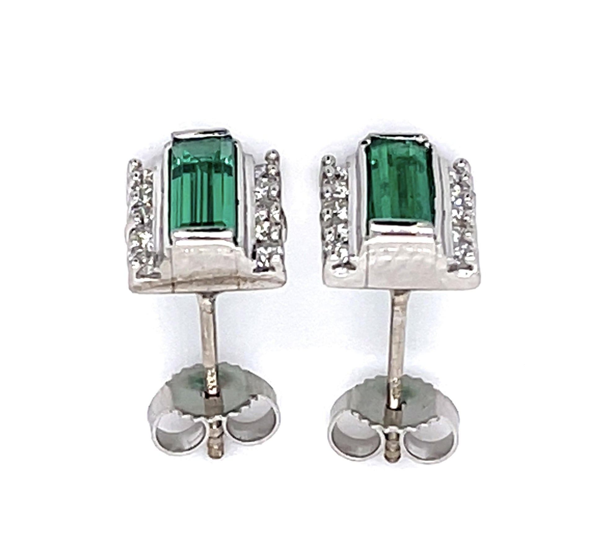1.03ct Colombian Emerald (No Cert) .40ct Diamond Platinum+14KW Stud Earrings