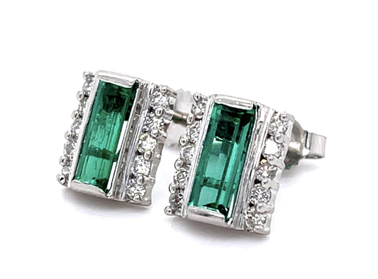 1.03ct Colombian Emerald (No Cert) .40ct Diamond Platinum+14KW Stud Earrings