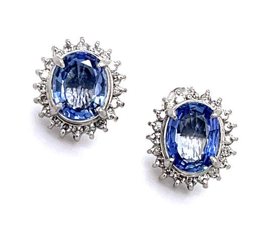2.32ct Sapphire .34ct Diamond PT+14KW Stud Earrings