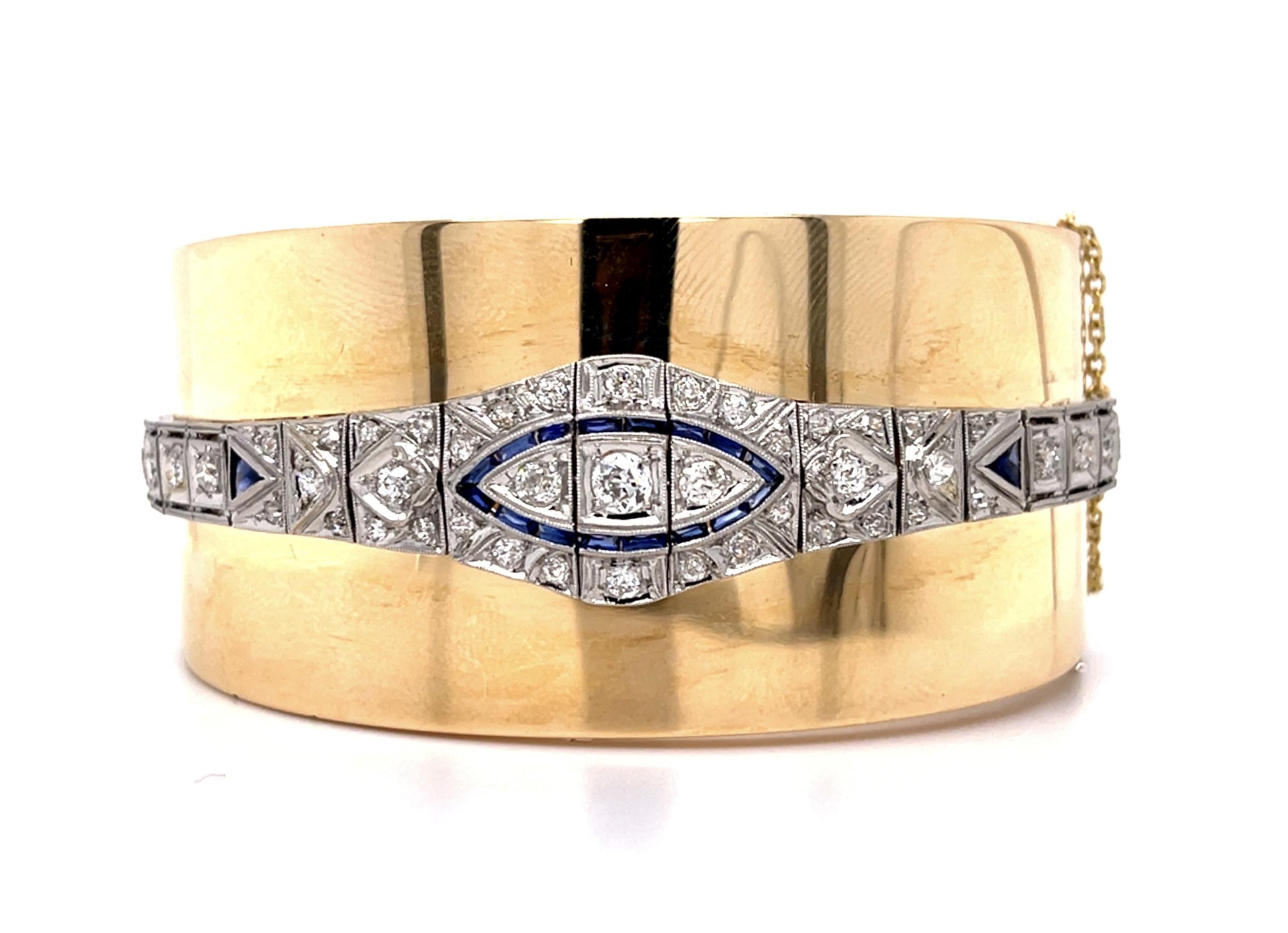 Art Deco 4.25ct Diamond Custom Made PT+14KY Bangle Bracelet Vintage 1920s+1940s