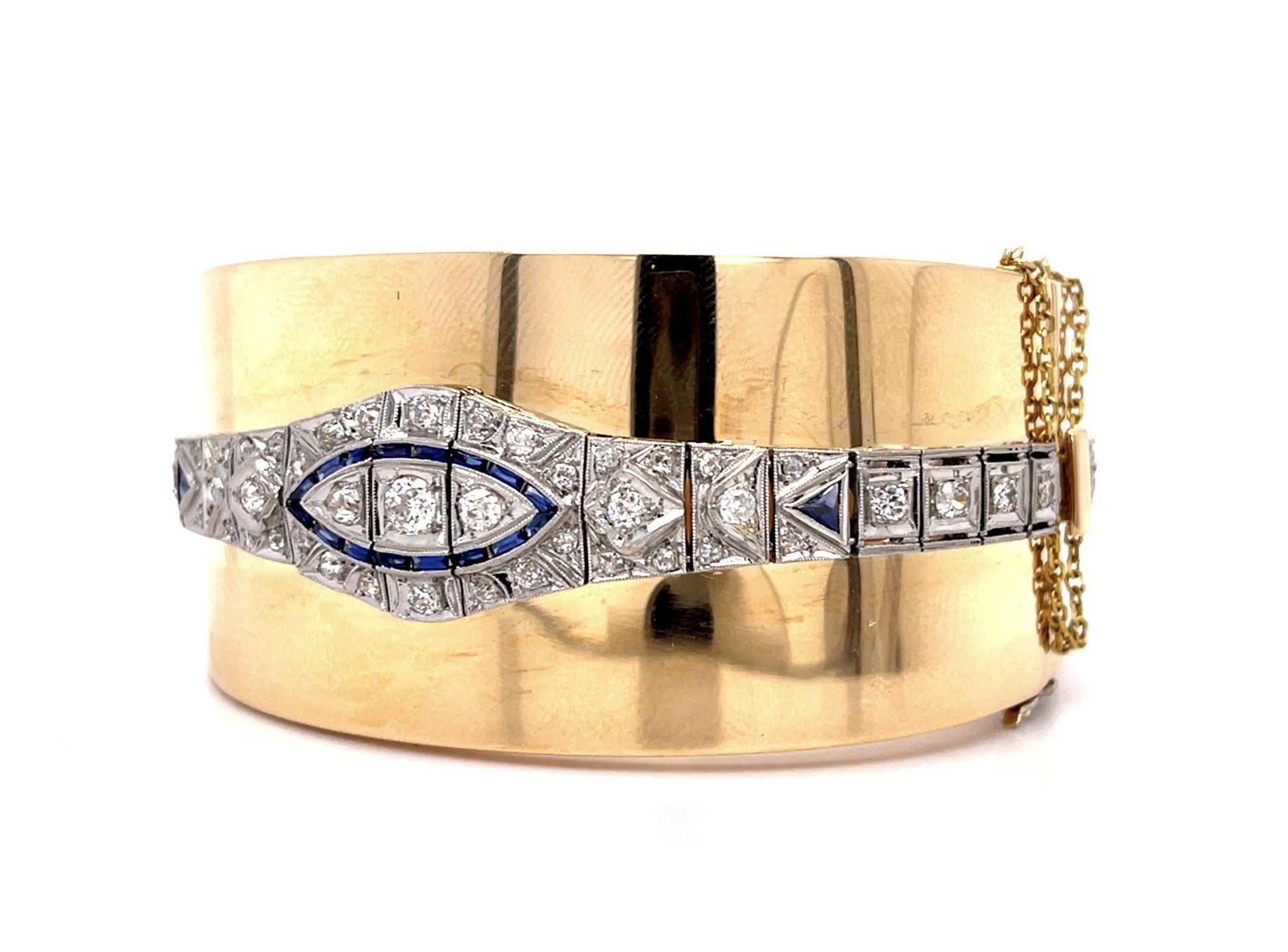 Art Deco 4.25ct Diamond Custom Made PT+14KY Bangle Bracelet Vintage 1920s+1940s