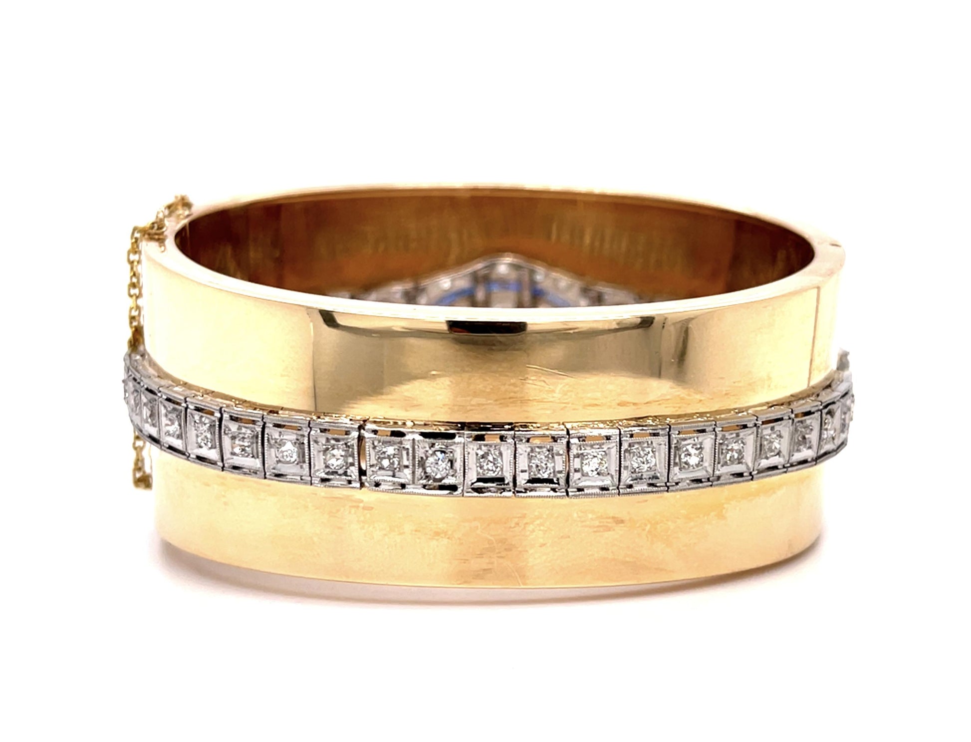 Art Deco 4.25ct Diamond Custom Made PT+14KY Bangle Bracelet Vintage 1920s+1940s