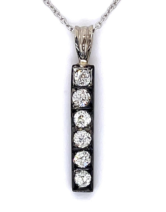 Victorian .80ct Diamond Silver+14KY Pendant (Antique 1880s) 2.30g 16"