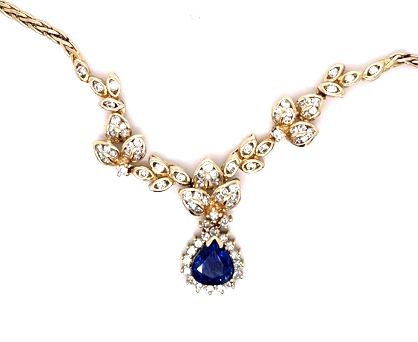 2.46ct Heated Sapphire 1.45ct Diamond 14KY Necklace 14.40g 17" GIA 6234377958