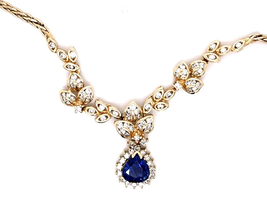 2.46ct Heated Sapphire 1.45ct Diamond 14KY Necklace 14.40g 17" GIA 6234377958