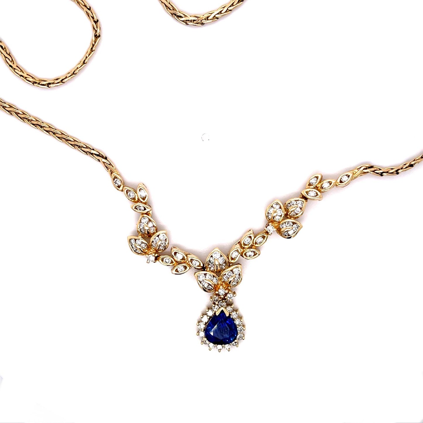 2.46ct Heated Sapphire 1.45ct Diamond 14KY Necklace 14.40g 17" GIA 6234377958