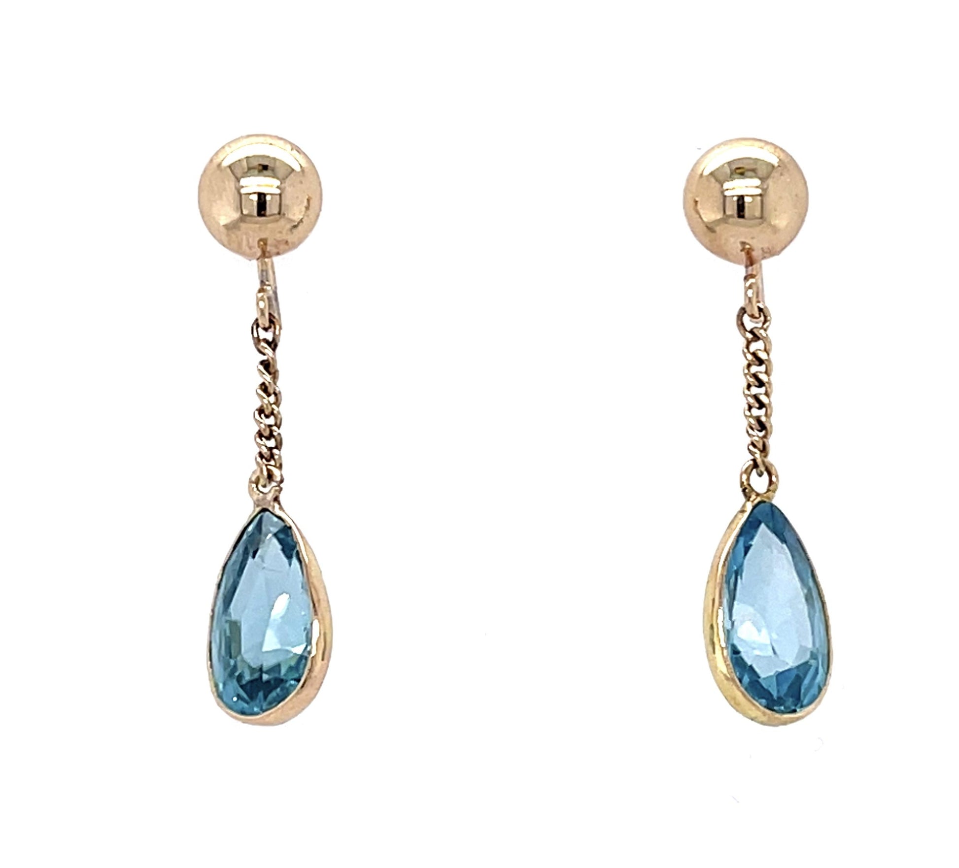 4ct Blue Zircon 14KY Drop Earrings (Vintage 1930s)