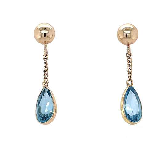 4ct Blue Zircon 14KY Drop Earrings (Vintage 1930s)