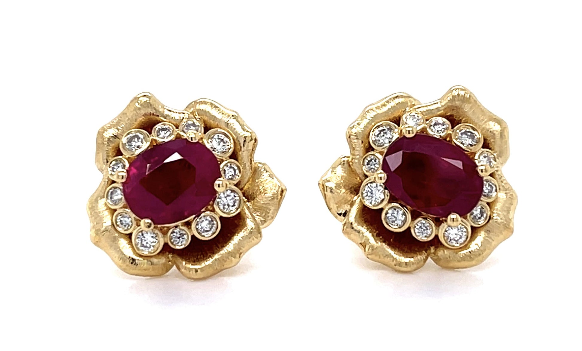 2.45ct Burma Ruby (No Cert) .24ct Diamond 18KY Stud Earrings