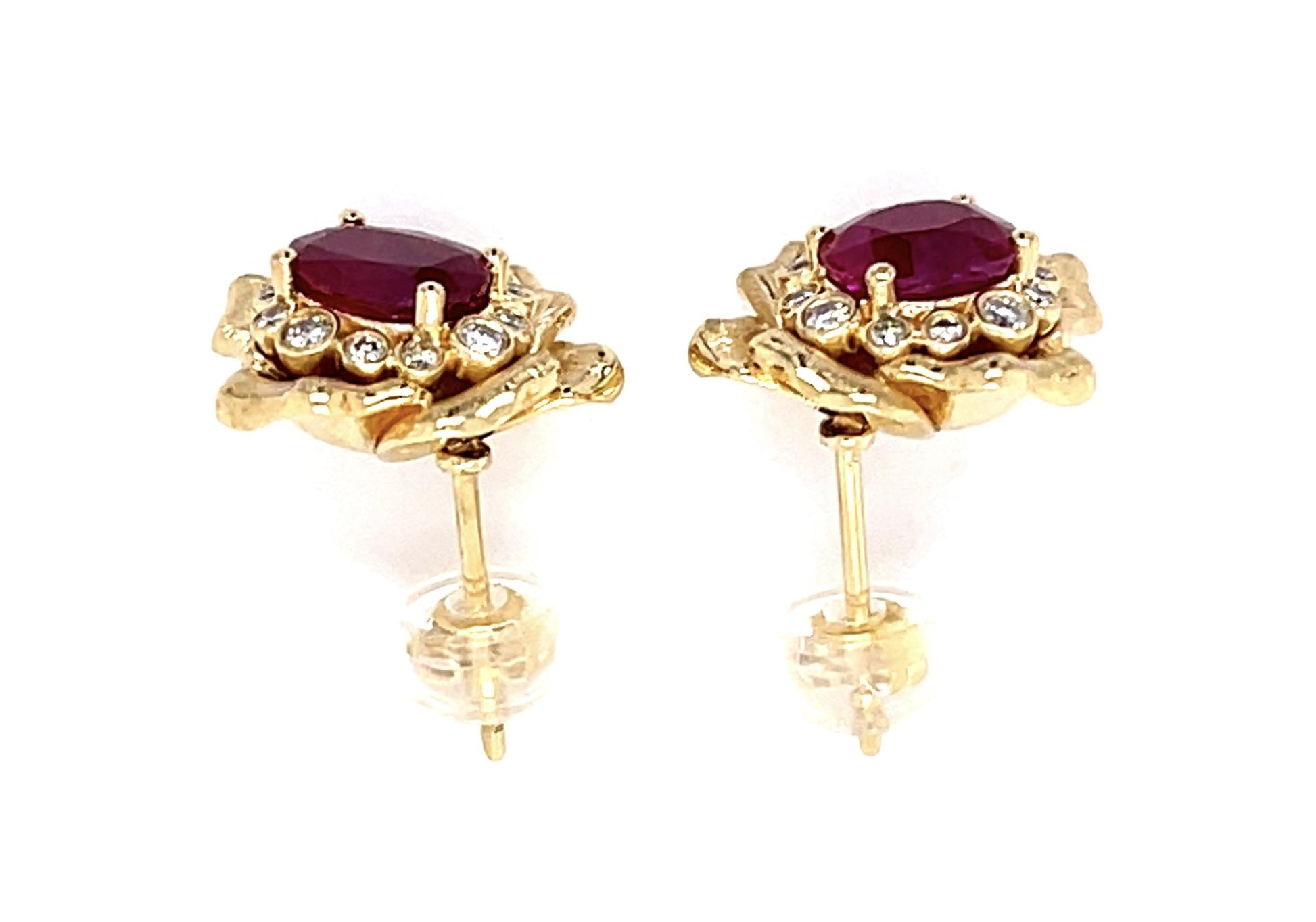 2.45ct Burma Ruby (No Cert) .24ct Diamond 18KY Stud Earrings