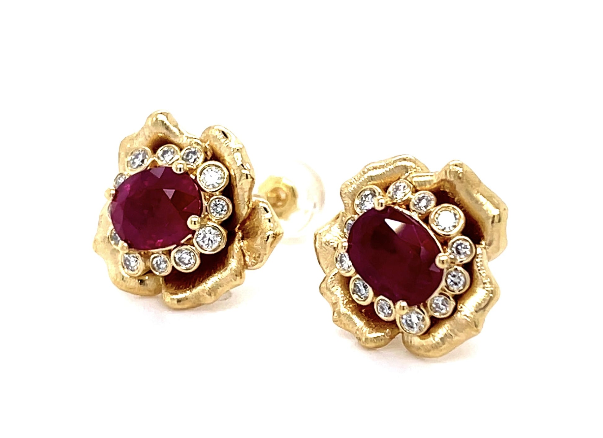 2.45ct Burma Ruby (No Cert) .24ct Diamond 18KY Stud Earrings