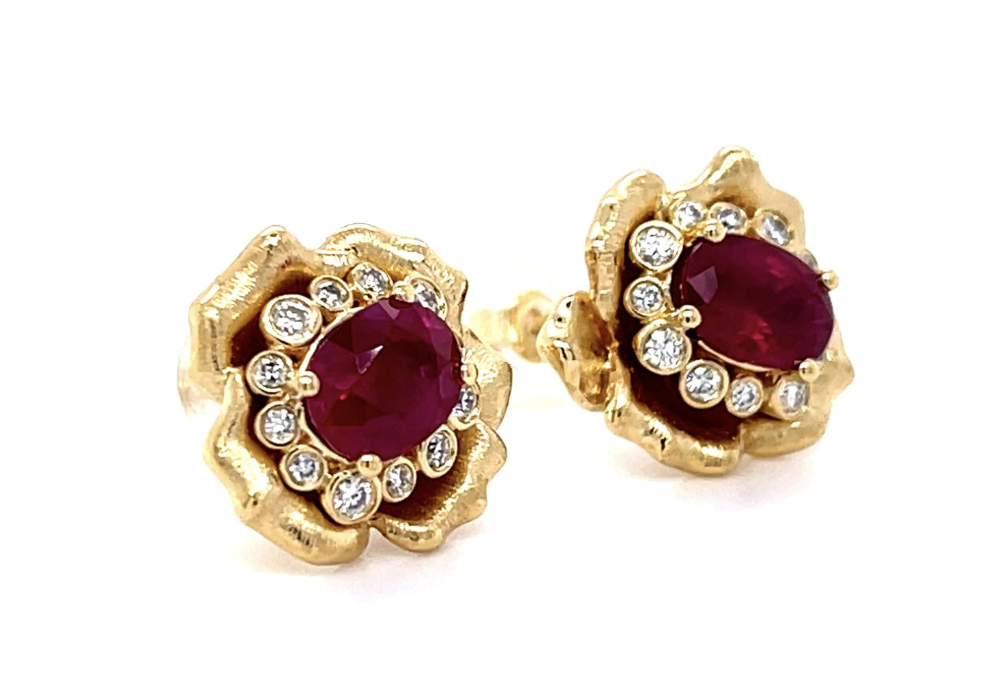 2.45ct Burma Ruby (No Cert) .24ct Diamond 18KY Stud Earrings