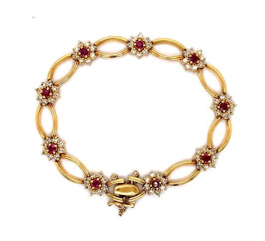 1.19ct Ruby 1.47ct Diamond 18KY Bracelet