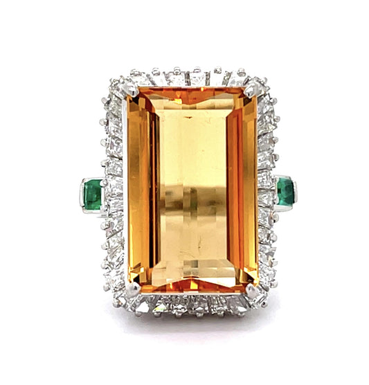 12.60ct Topaz 2.13ct Diamond Platinum Ring .30ct Emerald