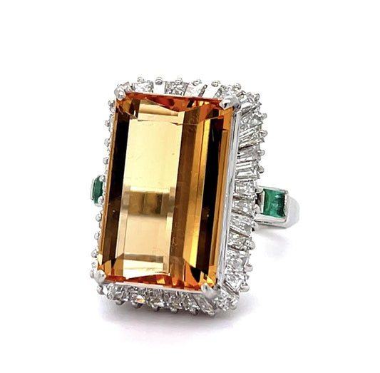12.60ct Topaz 2.13ct Diamond Platinum Ring .30ct Emerald