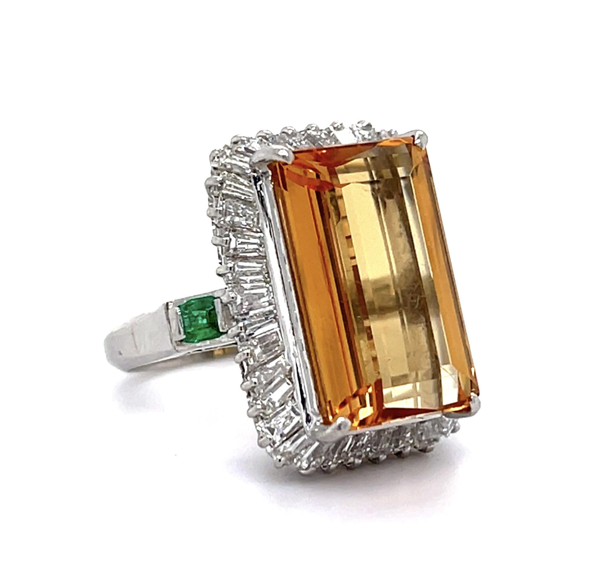 12.60ct Topaz 2.13ct Diamond Platinum Ring .30ct Emerald