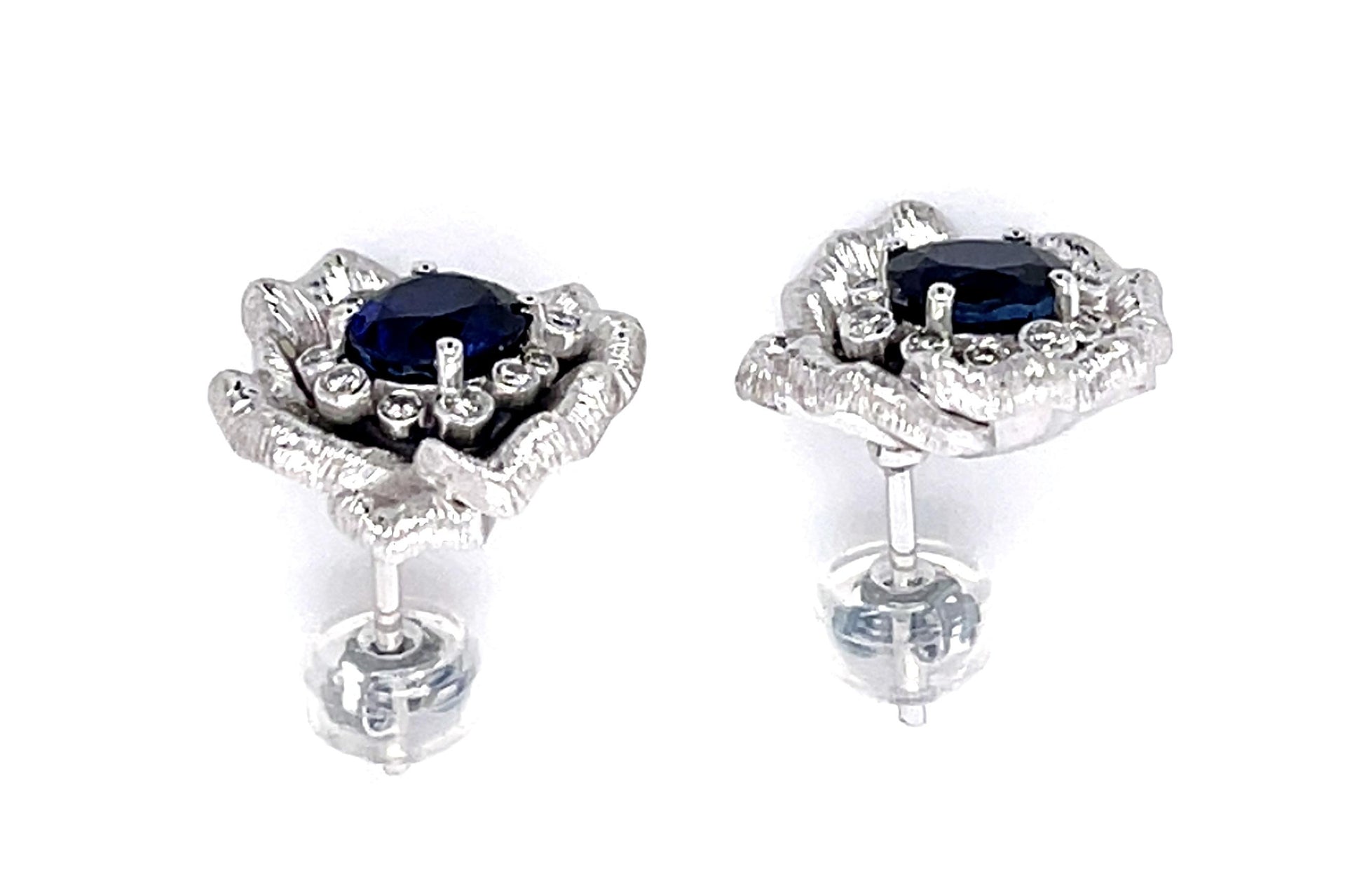 2.14ct Sapphire .16ct Diamond Platinum Stud Earrings
