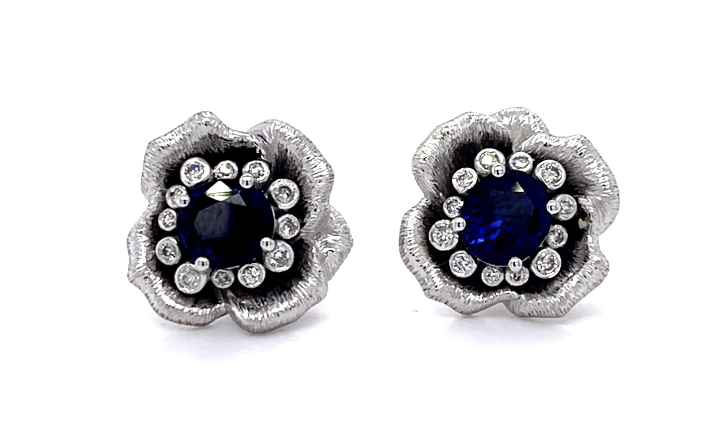 2.14ct Sapphire .16ct Diamond Platinum Stud Earrings