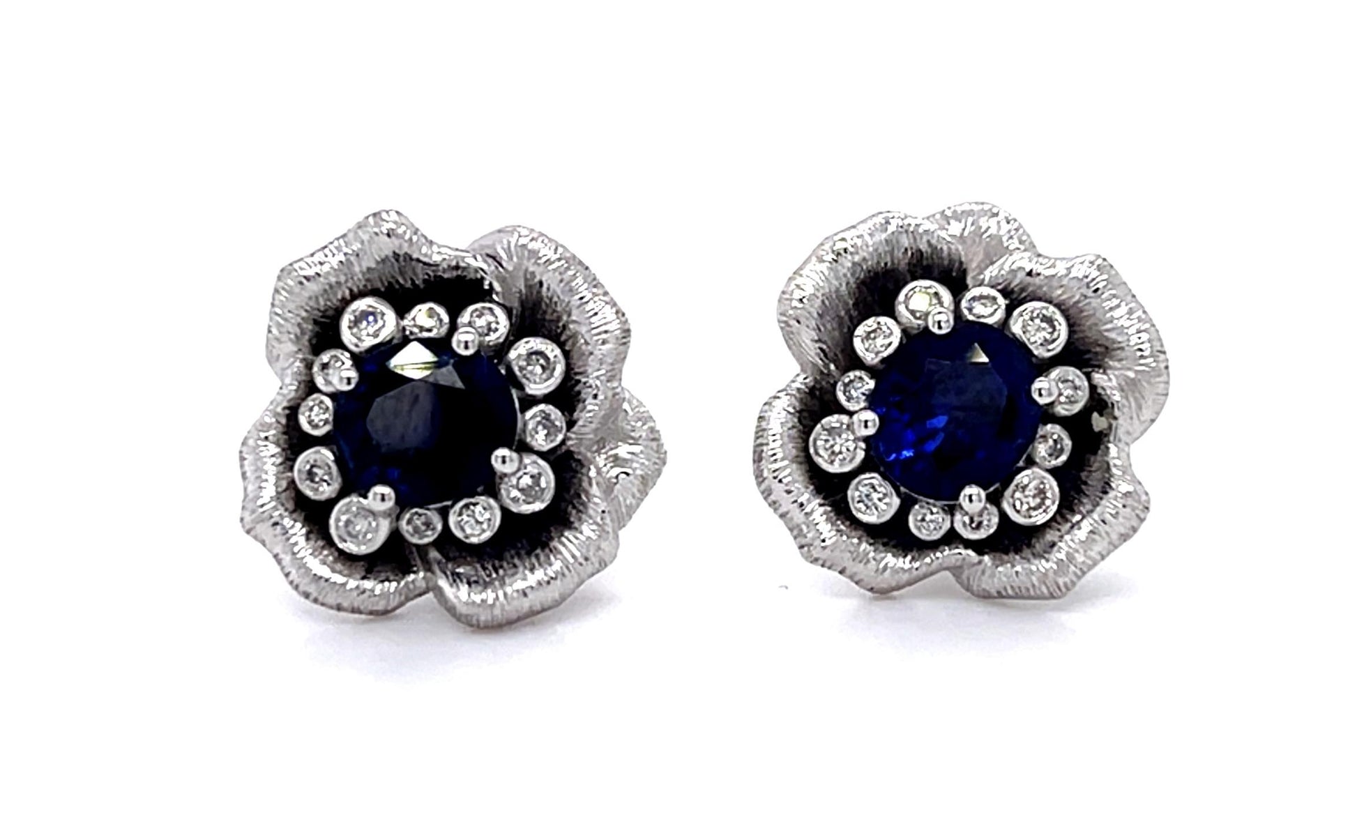 2.14ct Sapphire .16ct Diamond Platinum Stud Earrings