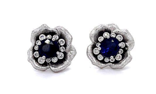2.14ct Sapphire .16ct Diamond Platinum Stud Earrings