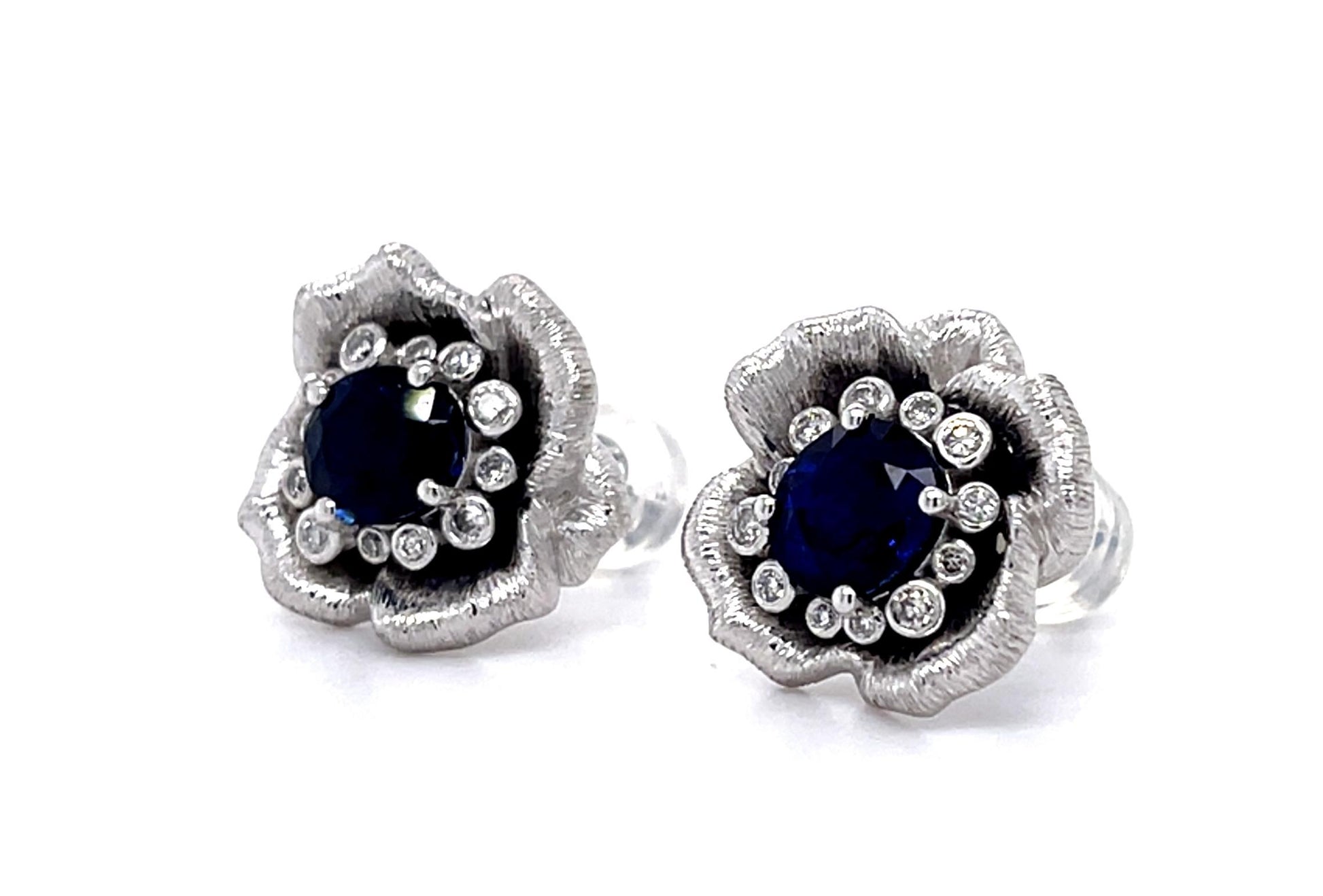 2.14ct Sapphire .16ct Diamond Platinum Stud Earrings