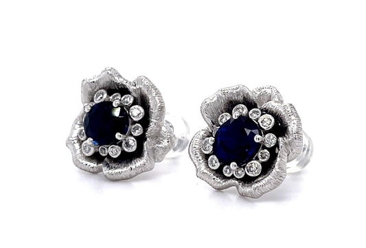 2.14ct Sapphire .16ct Diamond Platinum Stud Earrings