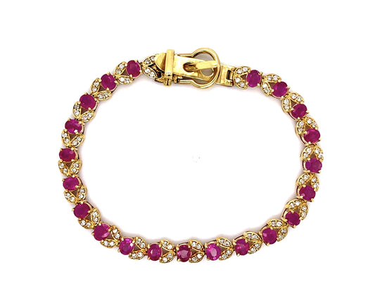 5.84ct Burma Ruby (No Cert) 1ct Diamond 18KY Bracelet (Vintage 1960s)