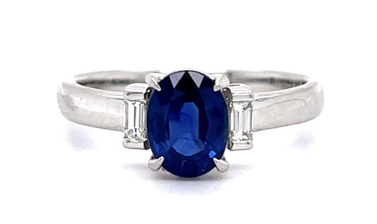 1.25ct Sapphire .11ct Diamond Platinum Ring