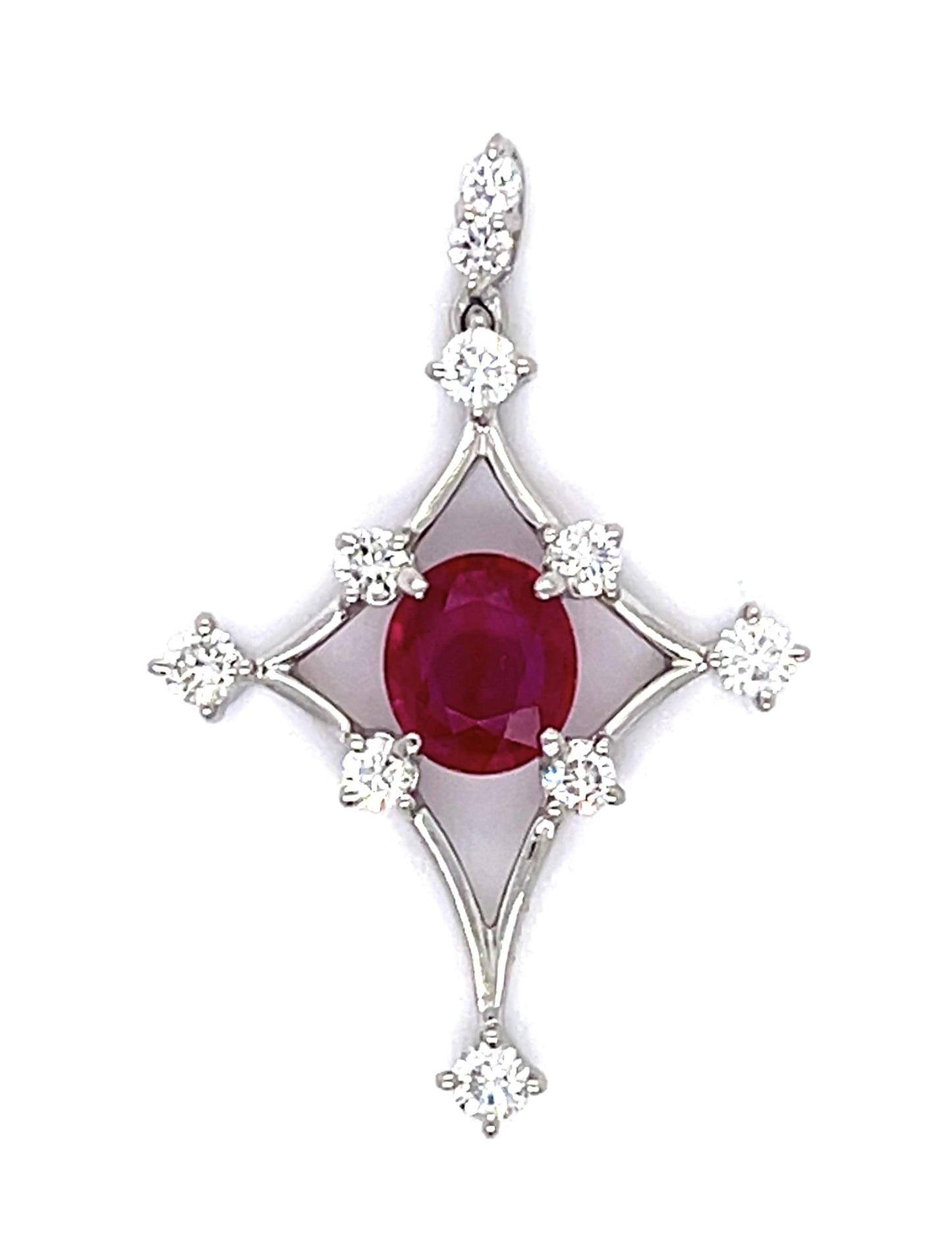 1ct Burma Ruby (No Cert) .46ct Diamond Platinum Pendant