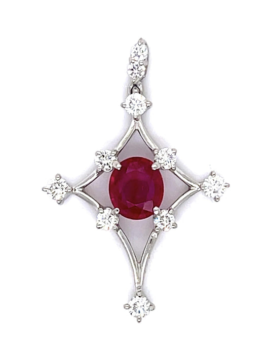 1ct Burma Ruby (No Cert) .46ct Diamond Platinum Pendant