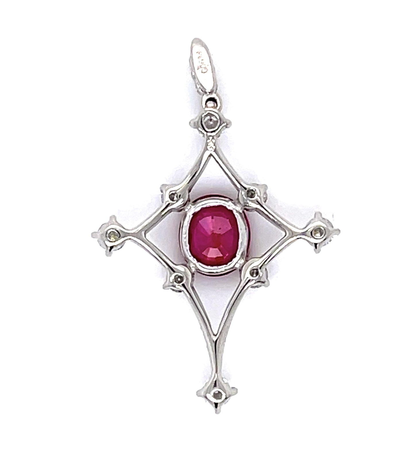 1ct Burma Ruby (No Cert) .46ct Diamond Platinum Pendant