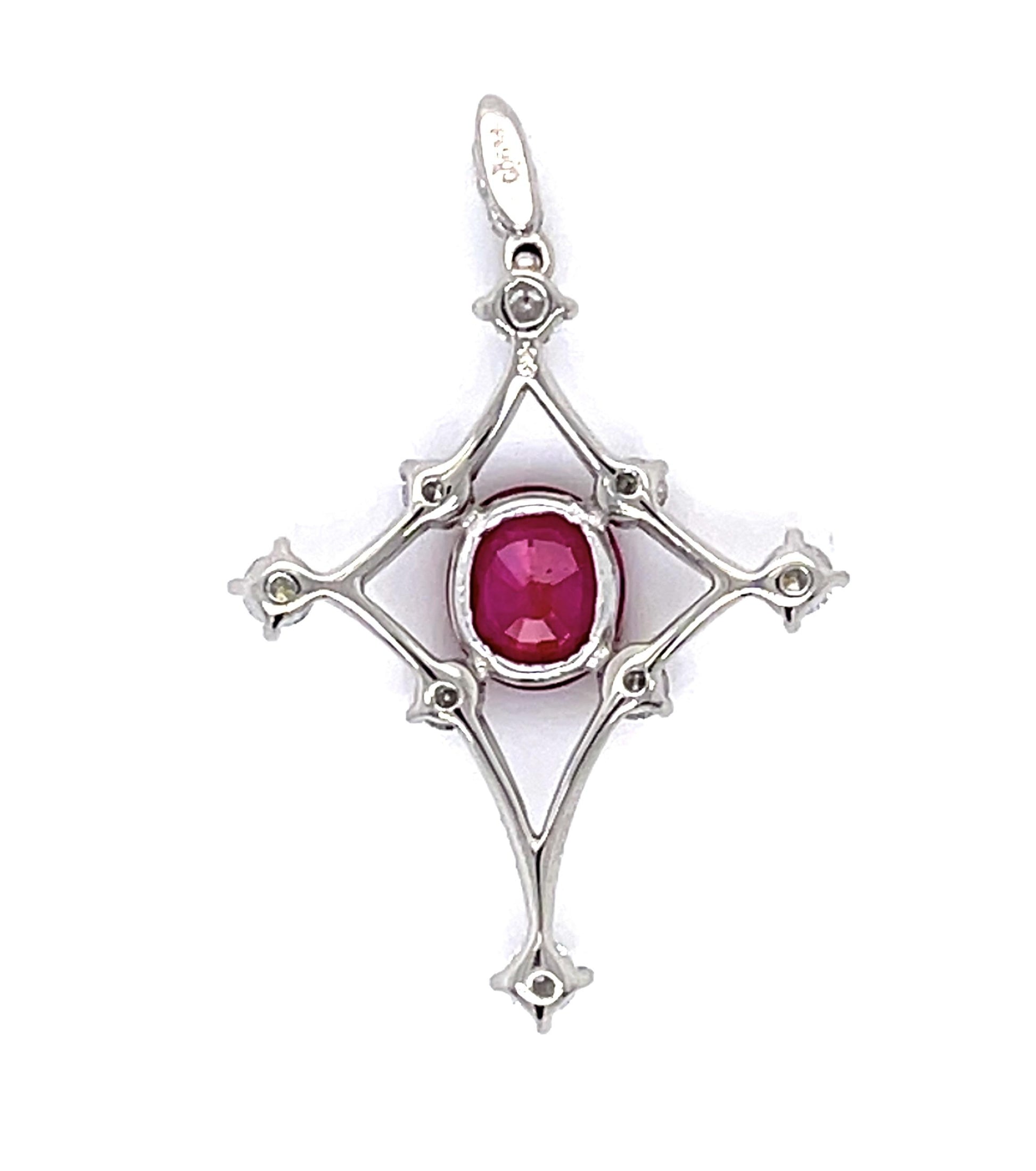 1ct Burma Ruby (No Cert) .46ct Diamond Platinum Pendant