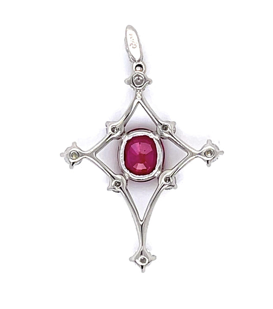 1ct Burma Ruby (No Cert) .46ct Diamond Platinum Pendant